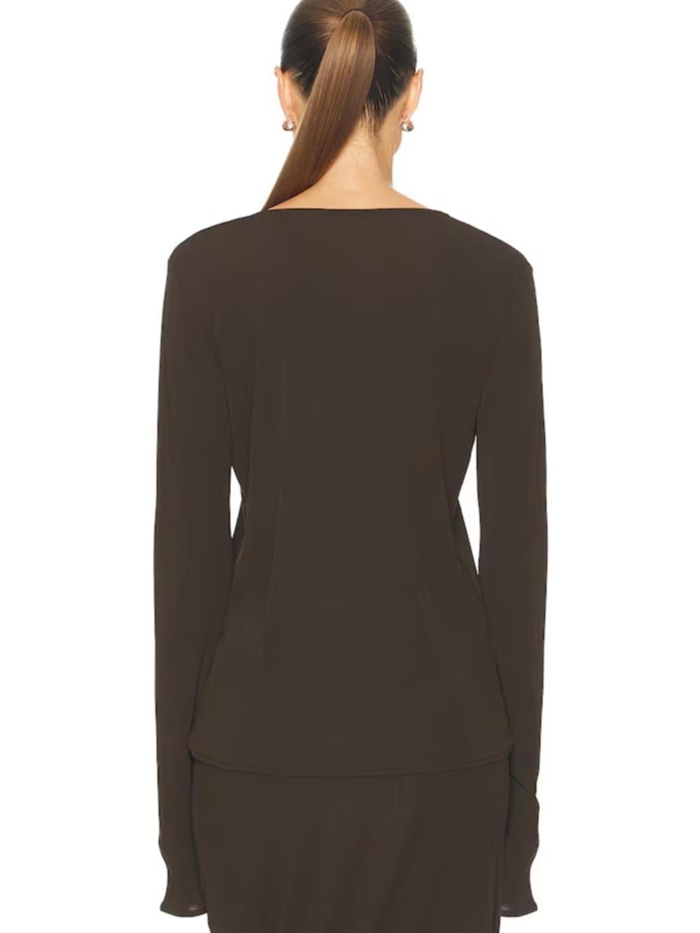 EAVES Lian Reversible Top Deep V Tie-Front Blouse Brown Jersey FWRD M - Picture 4 of 11